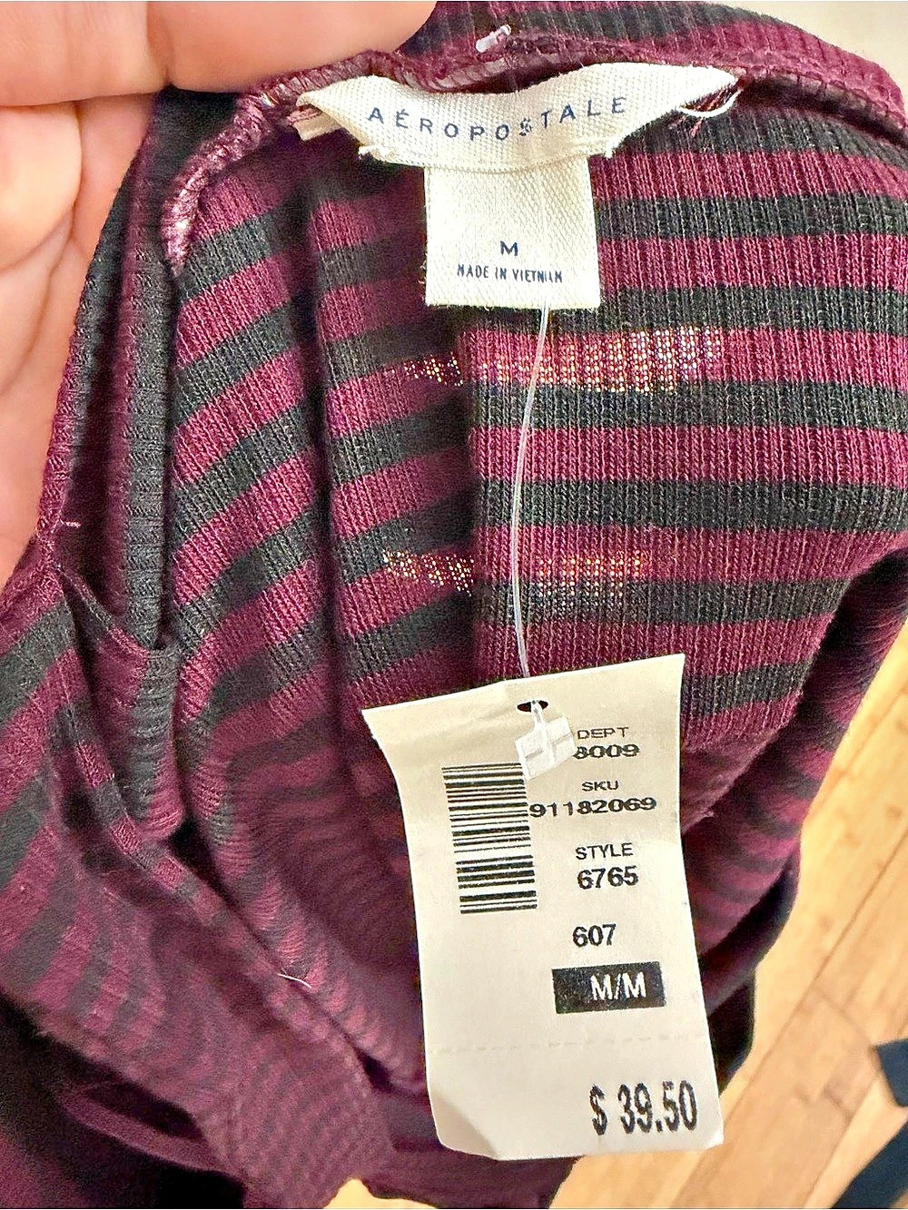 Aeropostale Striped Long Sleeve Top in Burgundy & Black Size Medium NWT - Picture 6 of 6